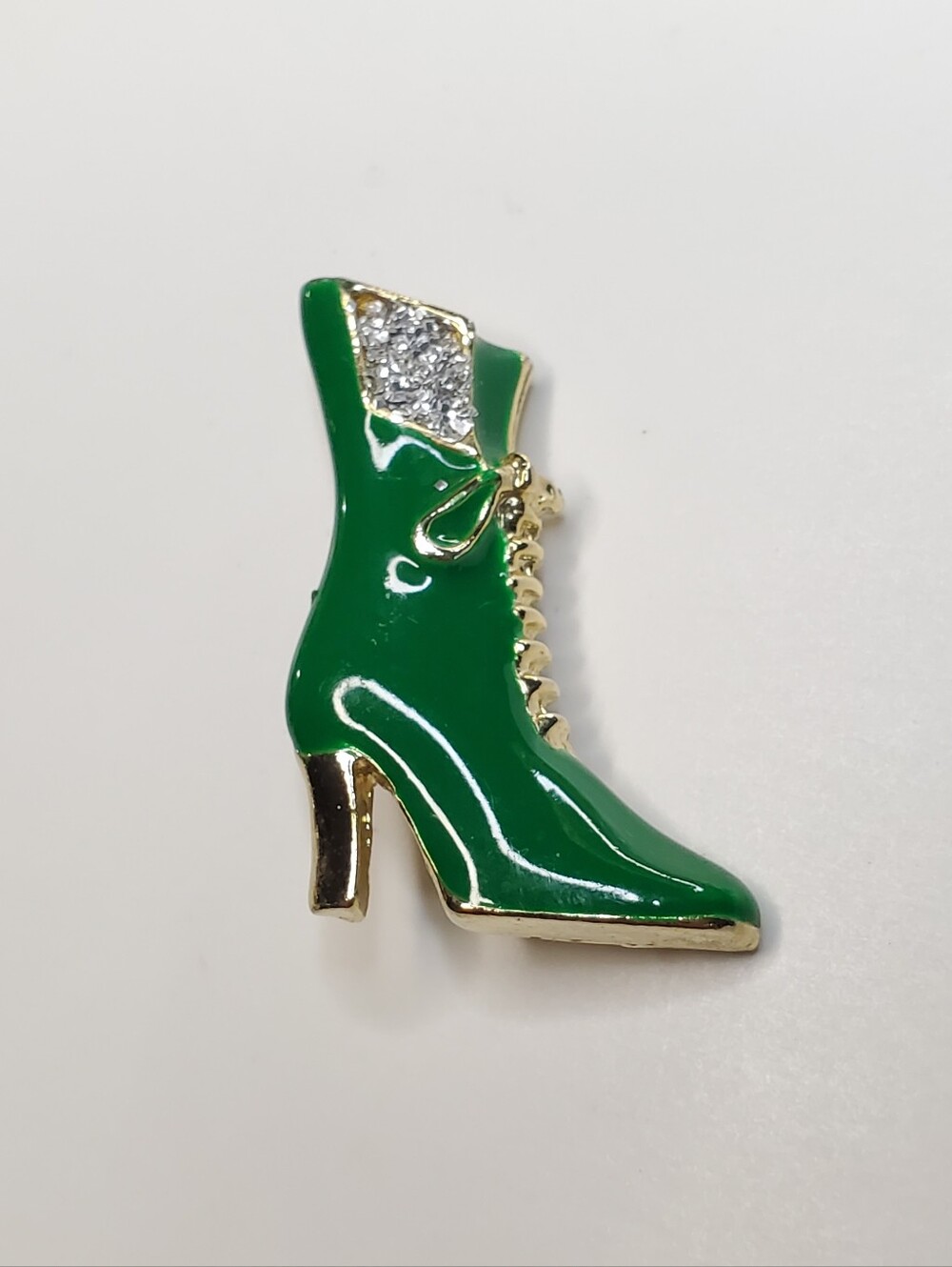 Vtg. Green Enamel Heel Boot Pin Brooch